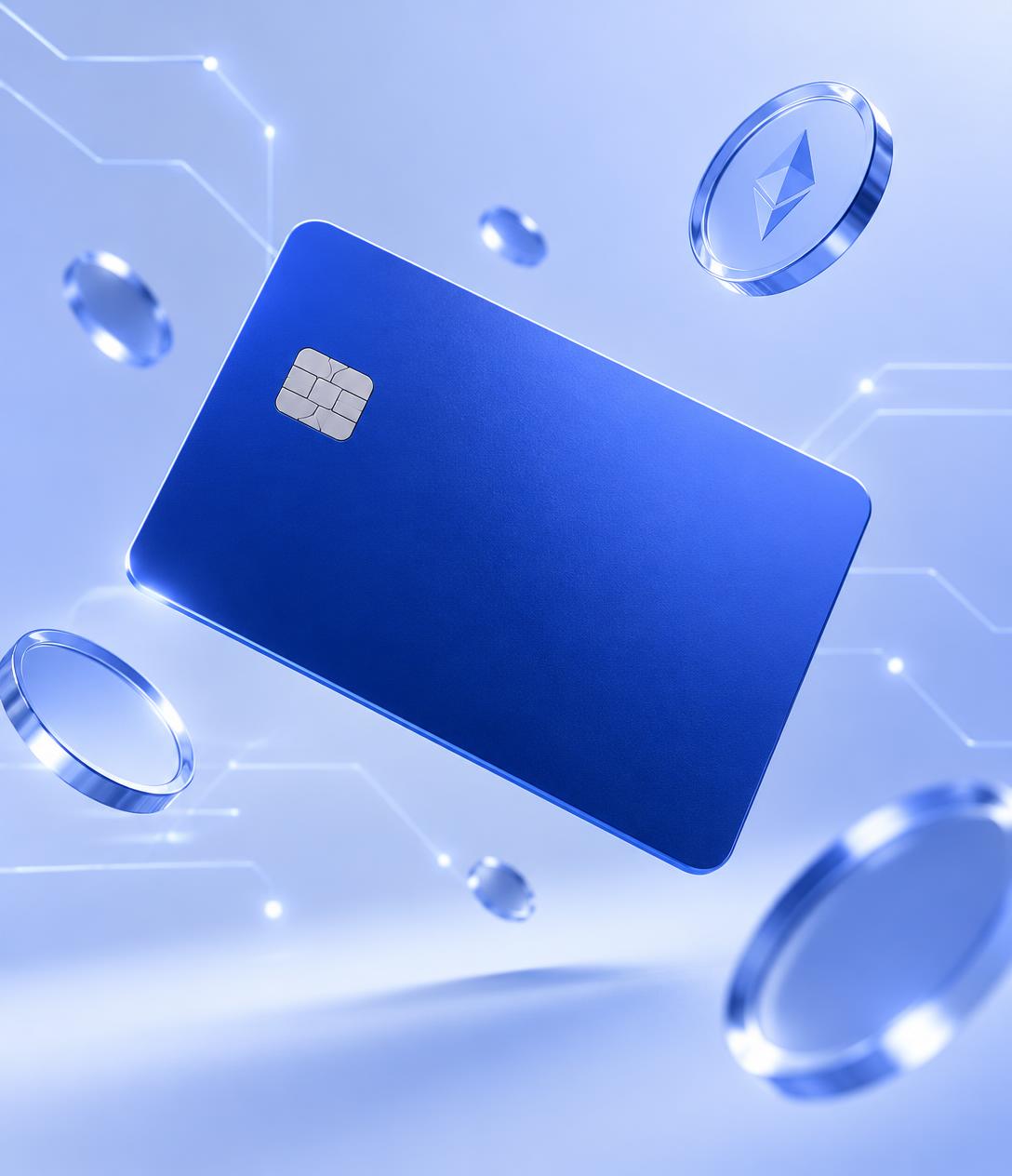 Cartão azul representando pagamentos com cripto